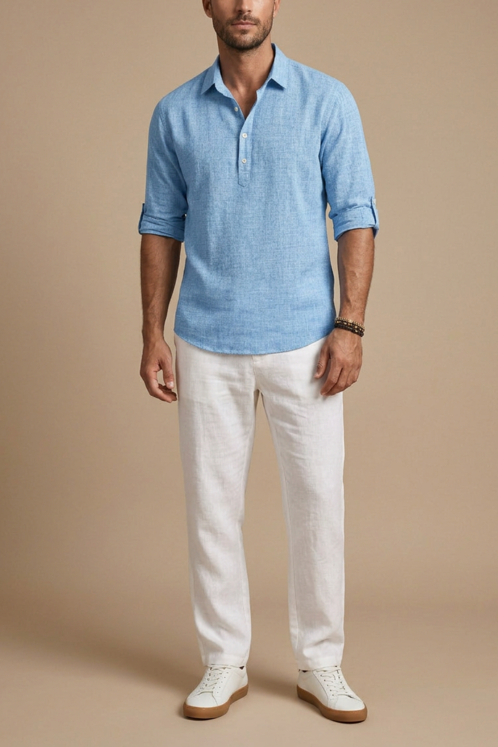 Polo de lino para hombre — ajuste regular manga corta — casual