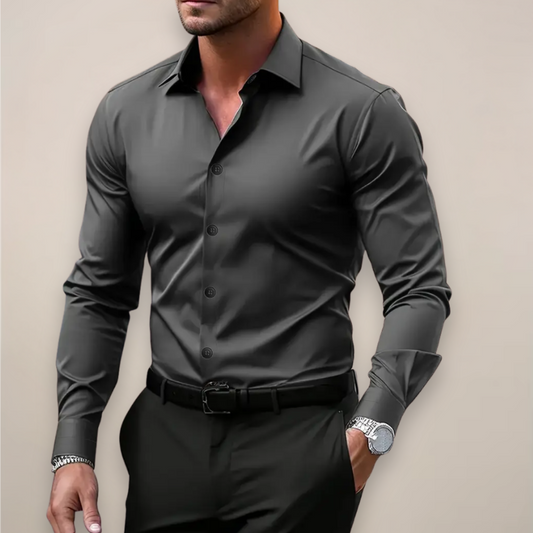 Camisa de manga larga hombre — cuello de muesca corte regular — oficina